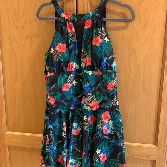 Floral One Piece Mesh Shirred Waistline Pleated Hem Swimsuit Skirt size XXL - Picture 13 of 15